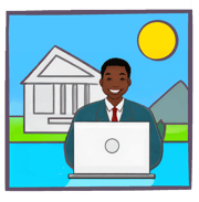 A bank teller working at his desk.