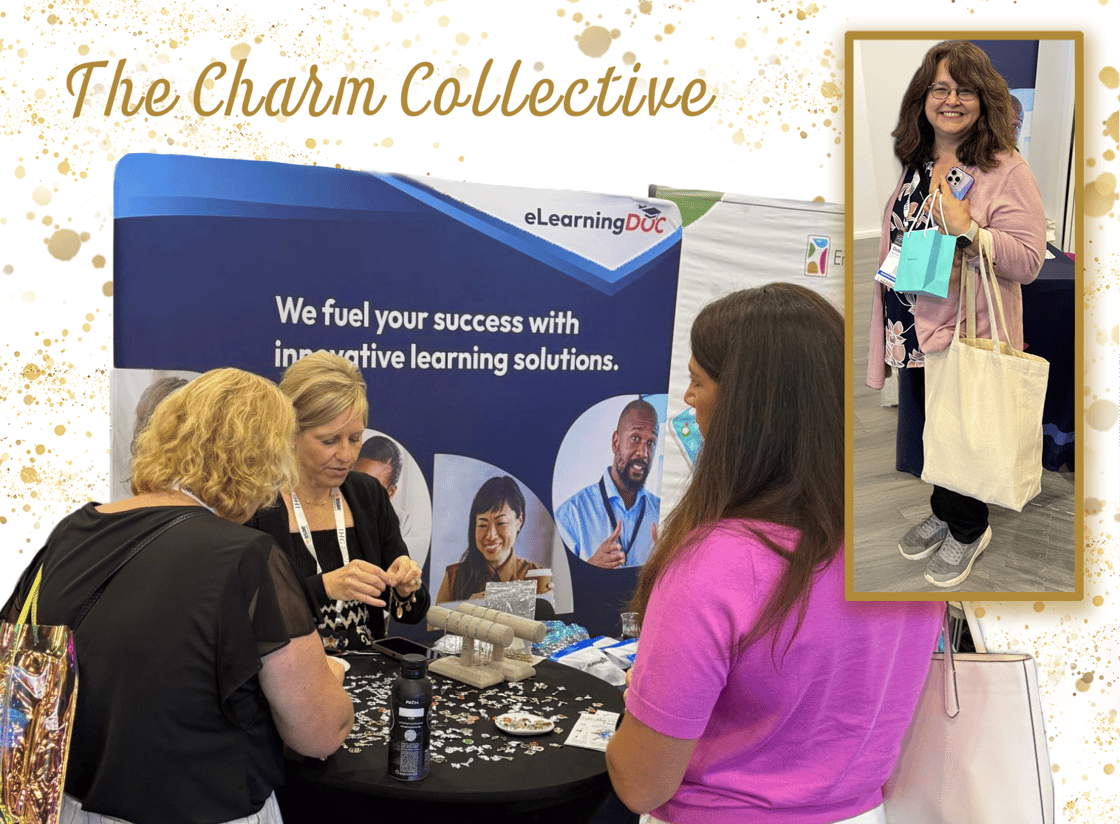 Dr. Angela Robbins and conference attendees making charm bracelets in the expo center at the ASAE annual meeting.