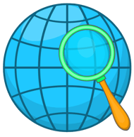 Globe with a magnifying glass.