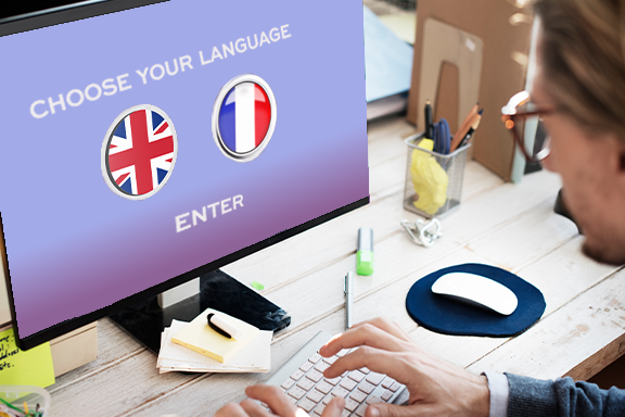 Laptop screen showing a choice of choosing your language for a course.