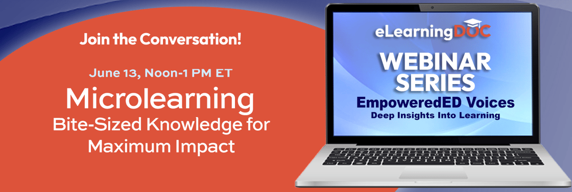 Promotional graphic for Microlearning Webinar showing a laptop screen with the words Webinar Series